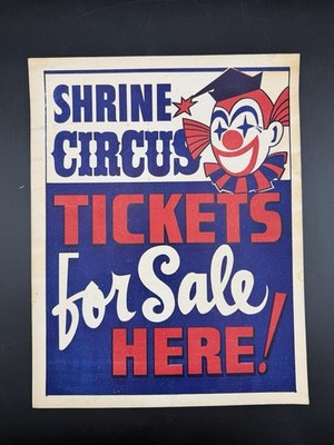Vintage 1960s-70s Shrine Circus Tickets for Sale Shriner Clown Cardboard Sign