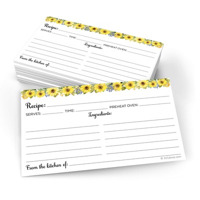 Sunflower Recipe Cards (Set of 50) Small 3 x 5 - From the Kitchen Of White