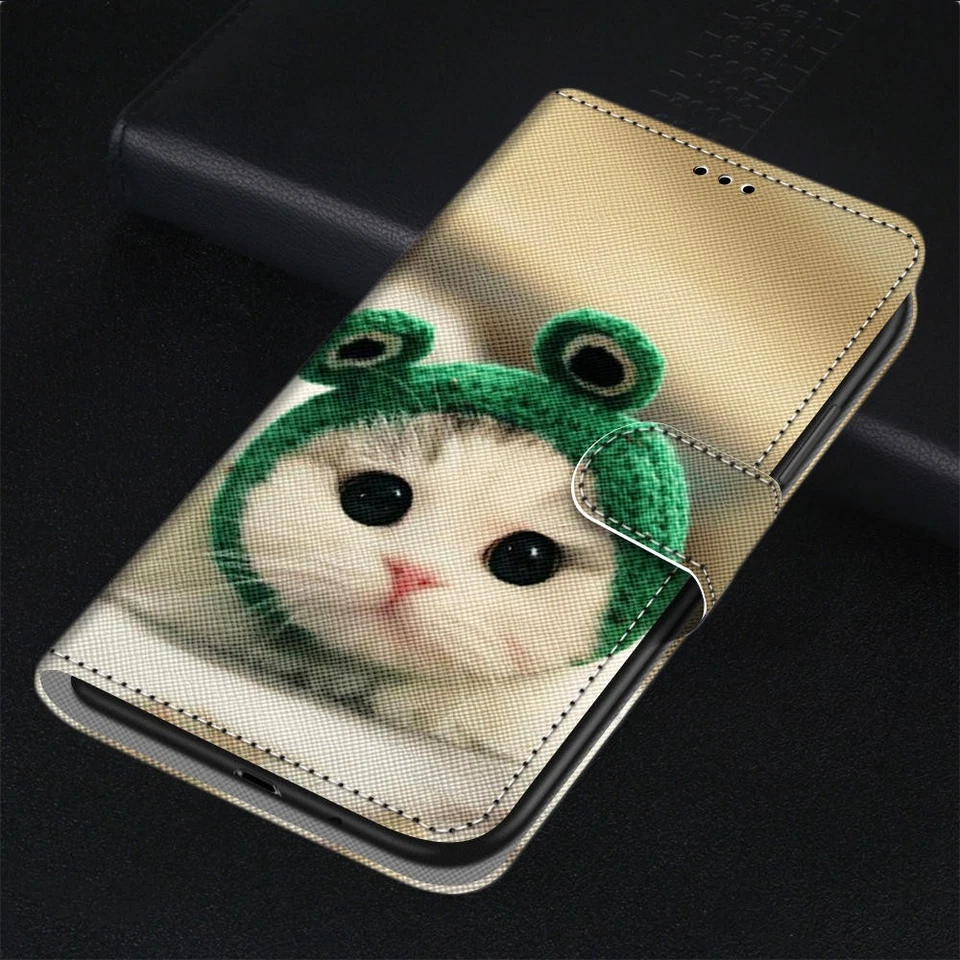 Funda de teléfono billetera con sombrero de rana gato para Google Pixel Honor Magic Huawei Sony Nokia Foto 3 de 4