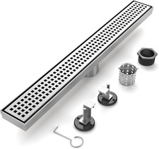 36" Brushed Nickel Linear Shower Drain with Adjustable Feet  Hair Strainer