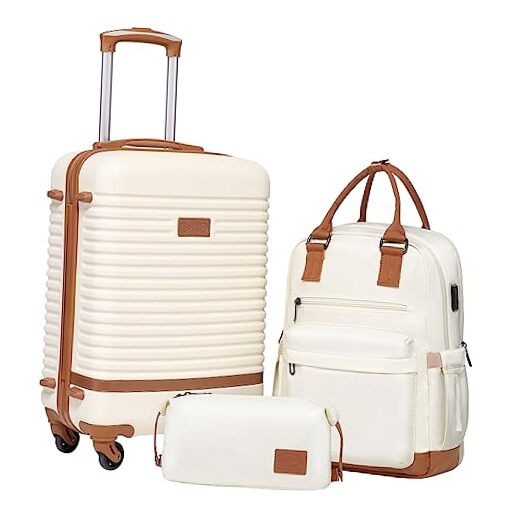 3-Piece White Suitcase Set with Carry-On, Travel Bag & 20-Inch Luggage-image