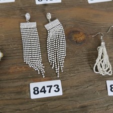 Rhinestone Tassel Earrings Womens Silver Fringe Long Chandelier Statement Drop