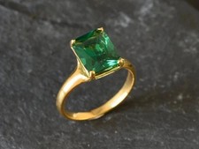 4Ct Emerald Cut Natural Emerald Women's Wedding Ring 14K Yellow Gold Plated