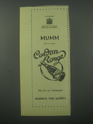 1954 Mumm Cordon Rouge Champagne Ad - The tres sec Champagne Mumm's the word