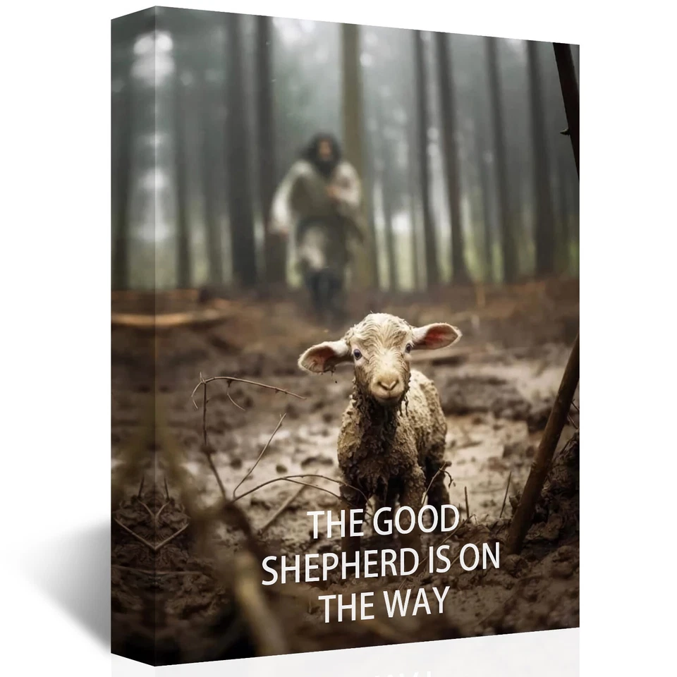 P&L ART Christian Canvas Wall Art Jesus Saving Lamb Picture Jesus Running Artwork Gift