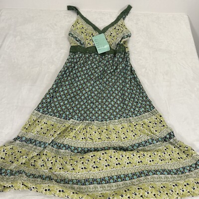 Beautiful Women s Halter Maxi Dress Green Geometric Floral Dress Size 16 New