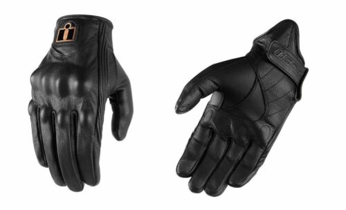 Icon Mens Black Leather Pursuit Pair Motorcycle Riding Street Racing Gloves - Zdjęcie 1 z 1