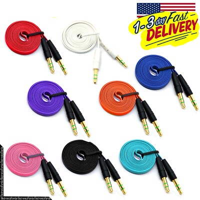 3.5mm Flat Male to Male Stereo Audio Auxiliary AUX Cable for PC iPod Car