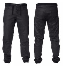 MENS ENZO FASHION CUFF JOGGER JEAN 377 COATED DENIM REGULAR LEG - BLACK DENIM