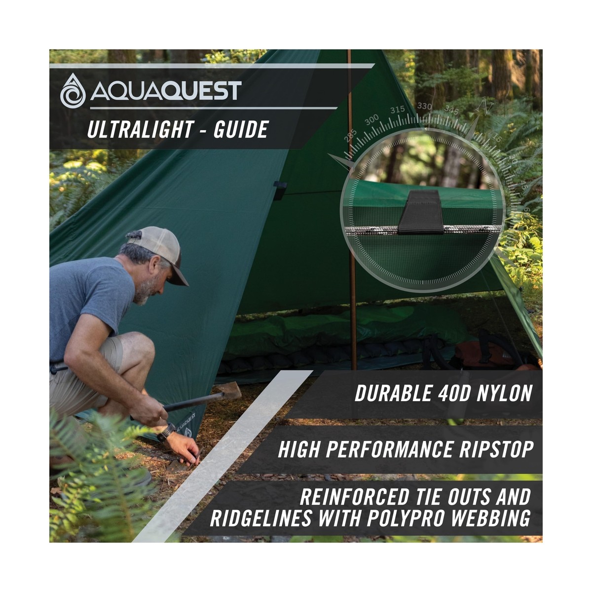 AquaQuest Guide Camping Tarp - Ultralight Tent Cover or Rain Fly