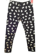 Halloween Skull Leggings Junior Size Small 3-5 Black Gold Ankle Stretch Seamless