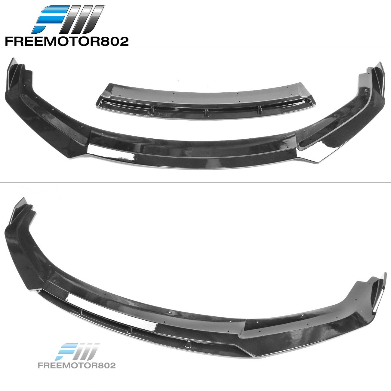 Fits 19-21 Honda Civic Front Bumper Lip Spoiler Gloss Black IKON V3 Style 2PC