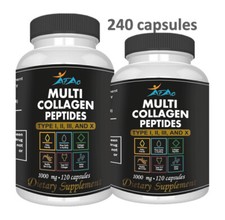 Premium Collagen Peptides Pills Hydrolyzed Anti-Aging I,II,III,V,X 240