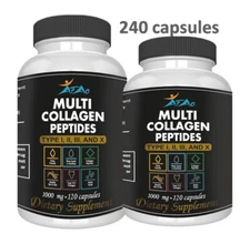 Premium Collagen Peptides Pills Hydrolyzed Anti-Aging (I,II,III,V,X) 240