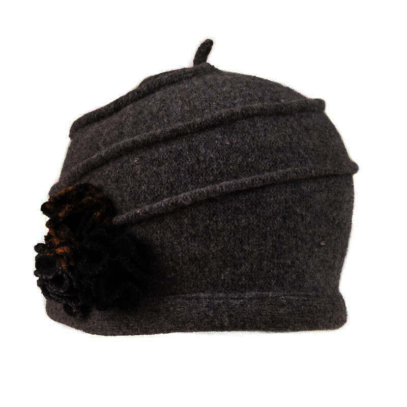 Ladies Wool Cloche Hat With Flower Detail Soft Felt Warm Roll Up