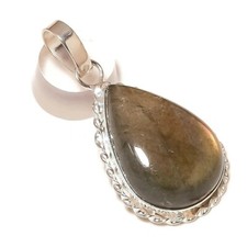 Flashy Labradorite Pear Gemstone Silver Overly Handmade Rope Bezel Pendant A2112