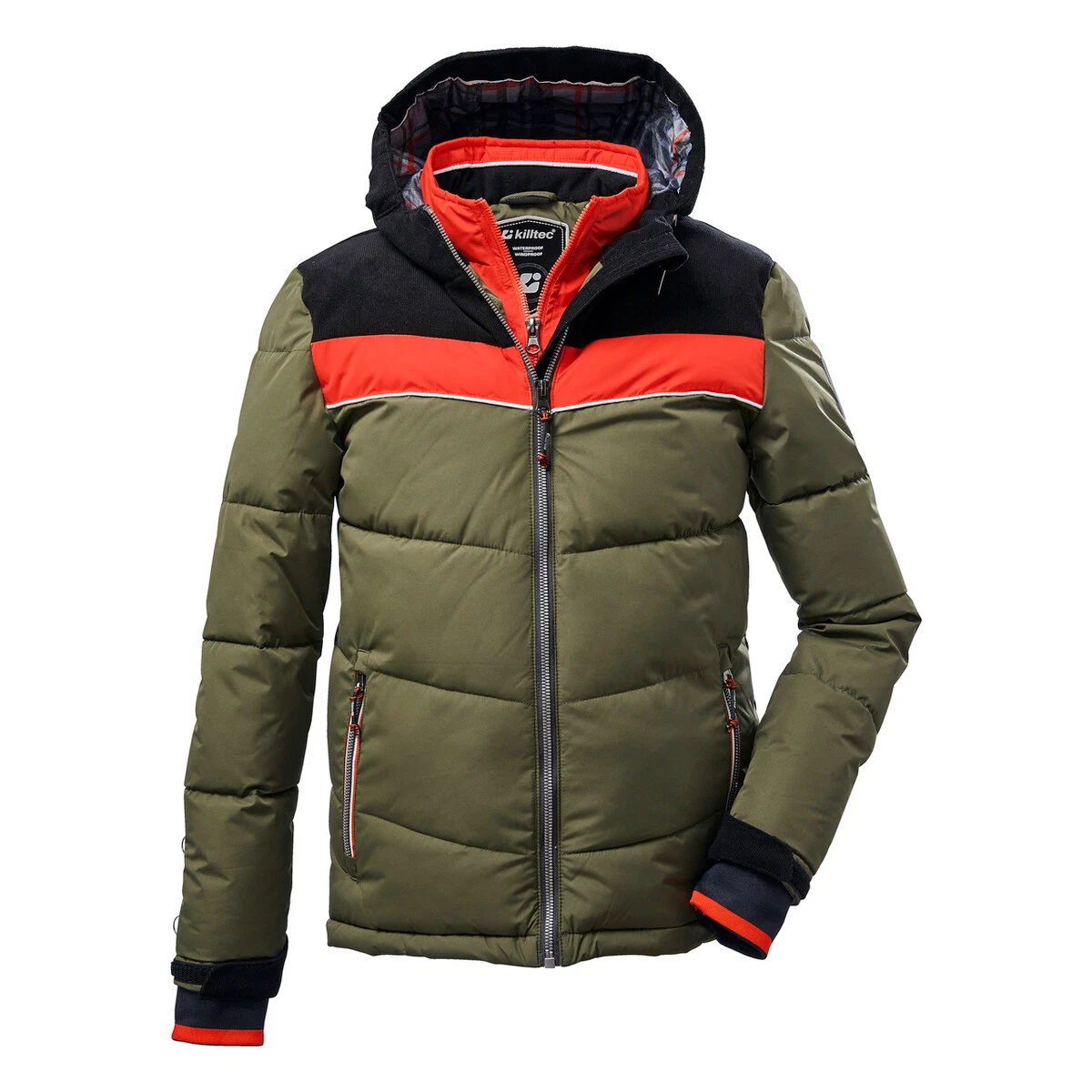 KILLTEC Boys' Insulated Ski Jacket in Down-Look w/ Hood - DARK OLIVE -  #37193