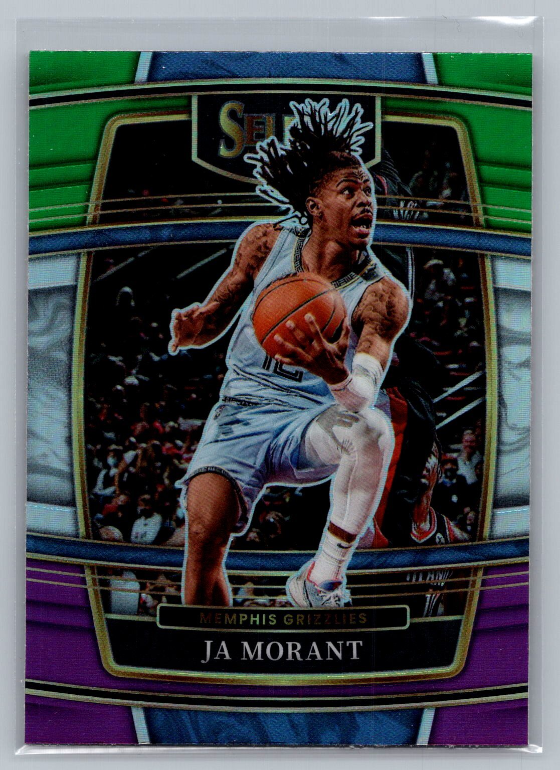 2021-22 Panini Select Green White Purple Prizms Ja Morant #75 Memphis Grizzlies