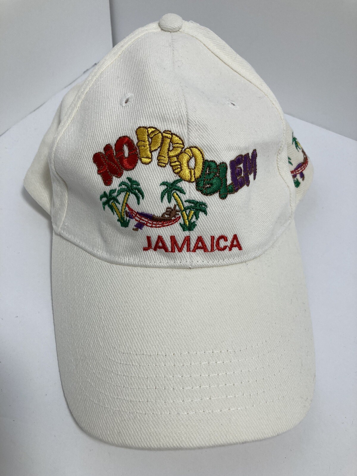 No Problem Jamaica Hat/Cap White Embroidered Twill Adjustable 100% Cotton