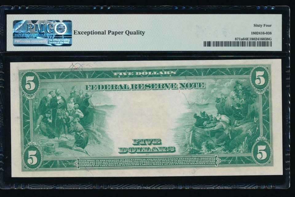 AC Fr 871a 1914 $5 Chicago FRN PMG 64 EPQ - Image 2 of 2