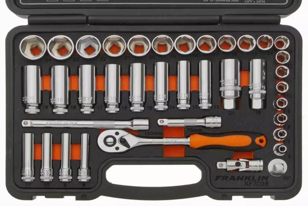 Franklin 38 Piece 3 8in Drive 6 Point Standard Socket Set 6 24mm XF3038