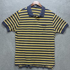 POLO RALPH LAUREN Shirt Mens Large Navy Yellow Stripe Cotton Polo Pocket Classic
