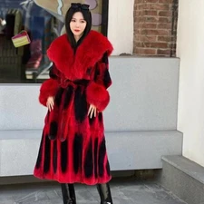Women New Full Pelt Real Rex Rabbit Fur Jacket Chinchilla Coats Fox Fur Collared