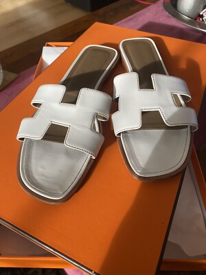 Hermes Hermès Oran Sandalen Beige Weiss 41 40 OVP Box Dustbags Wie neu