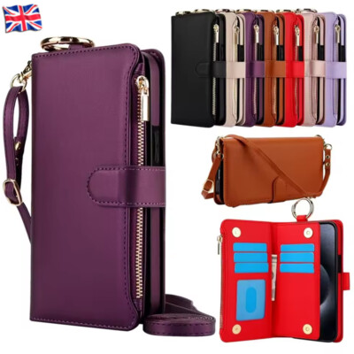 Für iPhone 17 16e 15 14 13 12 11 Pro Max 8 7 Zip Leder Wallet Case Flip Cover