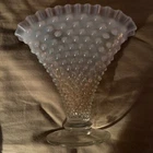 VTG Fenton Moonstone Hobnail Footed Fan Vase Ruffled 8.5” Milky White Opalescent