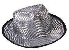 CAPPELLO FEDORA paillettes argento gangster Michael Jackson costume berretto adulto danza pappone 