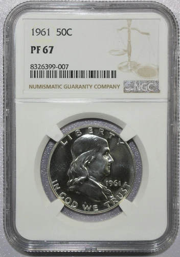 1961 FRANKLIN HALF DOLLAR PROOF PF 67 NGC PQ NO SPOTS! ACTUAL COIN! #464