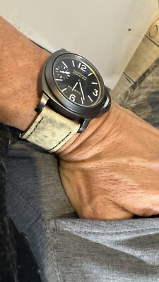 22mm Yellowish Canvas/Leather watch Strap Panerai Green Stitch | eBay
