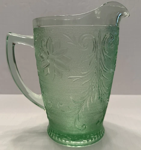 Vintage Indiana Glass Sandwich Tiara Pitcher Light Green Depression Glass Style