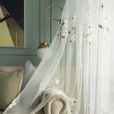 Set of 2 Panels White Magnolia Flower Embroidered Sheer Curtains for Bedroom ...