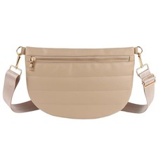 Apricot Quilted Puffer Leather Belt Bag for Women Puffy Crossbody Sling Bag