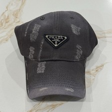 PRADA Gray Distressed Baseball Cap Adjustable...