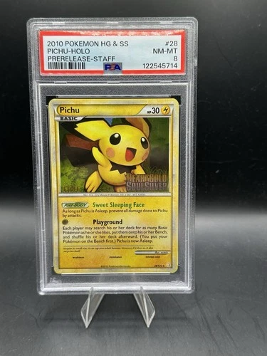 2010 POKEMON HEARTGOLD & SOULSILVER PRERELEASE-STAFF #28 PICHU-HOLO PSA 8