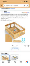 Omzer Baby Playpen X-Large 71x59 with pull up handles, color tan. Used