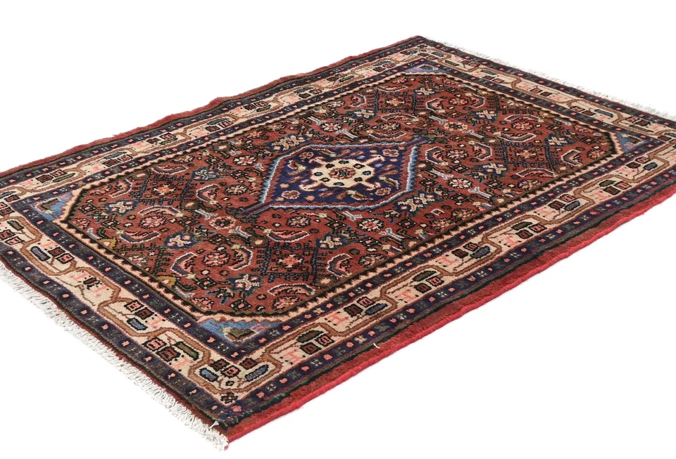 Alfombra oriental de lana vintage hecha a mano pequeña tribal decoración floral alfombra 3'3X4'7 pies Foto 3 de 4