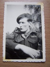 WW2 Military Soldier Side View wearing Beret Vintage Photo