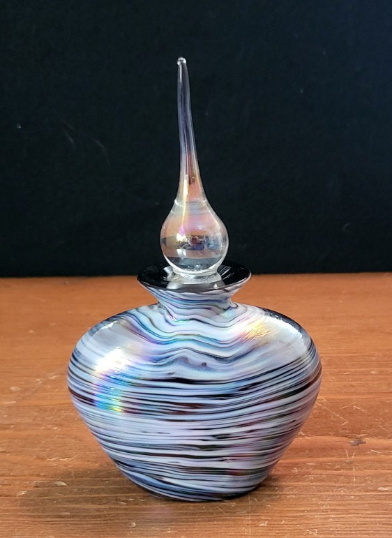 Iridescent Art Glass Perfume Bottle With Stopper