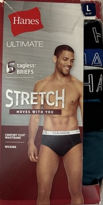 NEW Men's Hanes Large Ultimate Stretch Moisture Wicking Briefs Underwear 5-Pack