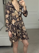 Zimmerman Veneto linen brown paisley ruffle mini dress sz 0 UK 6