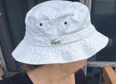 Lacoste White Bucket Hat Green Croc Logo Eyelets Cotton  display picture 2