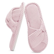 Evshine Fall House Slippers for Women Corduroy Cross Bow Indoor Slippers Open...