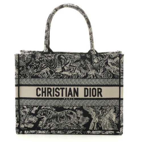 Dior Book Tote Medium Toile de Jouy Reverse Ecru White Canvas White Blue #DB3559