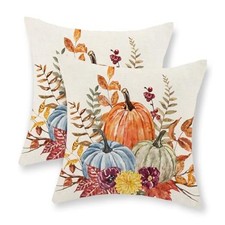 Fall Pillow Covers 18x18 Set of 2 18" x 18" Pack of 2 Orange Blue Pumpkin