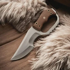 CUSTOM HANDMADE TOOL STEEL D-GUARD HUNTING BOWIE KNIFE MICARTA HANDLE W/SHEATH