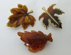 Vintage Lot Leaf Brooches Enamel/Amber